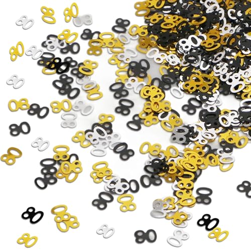 Konfetti zum 80. Geburtstag, 30 g, Schwarz, Gold, Silber, Metallic, Glitzerfolie, Pailletten, Tischkonfetti, Schwarz, Gold und Silber, Party-Dekorationen, Zubehör für 80 Jahre Geburtstagsparty Konfetti zum 80. Geburtstag, 30 g, Schwarz, Gold, Silber, Metallic, Glitzerfolie, Pailletten, Tischkonfetti, Schwarz, Gold und Silber, Party-Dekorationen, Zubehör für 80 Jahre Geburtstagsparty von Bliceon