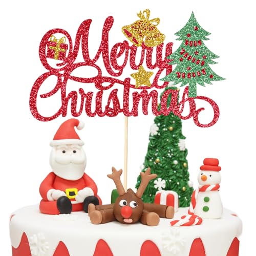 Weihnachten Kuchen Topper Rot Glitzer Xmas Kuchen Dekoration Frohe Weihnachten Dekor für Festliche Kuchen Party Supplies Dekoration Happy New Year von Bliceon