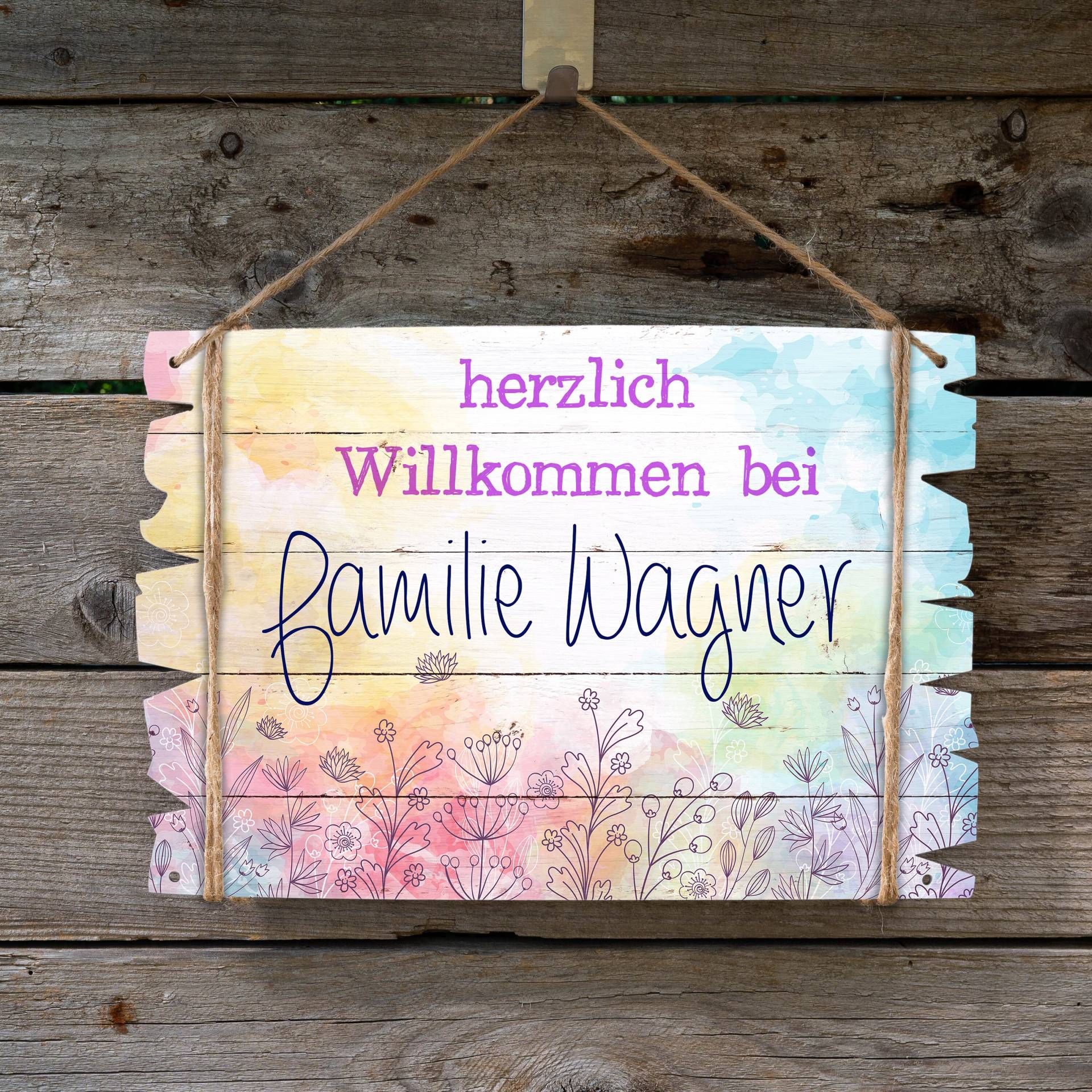 Holzschild "Herzlich Willkommen" - Blumen 01 Mit Deinem Wunschnamen Personalisierbar Holzschild "Herzlich Willkommen" - Blumen 01 Mit Deinem Wunschnamen Personalisierbar von BlimmelBlammel