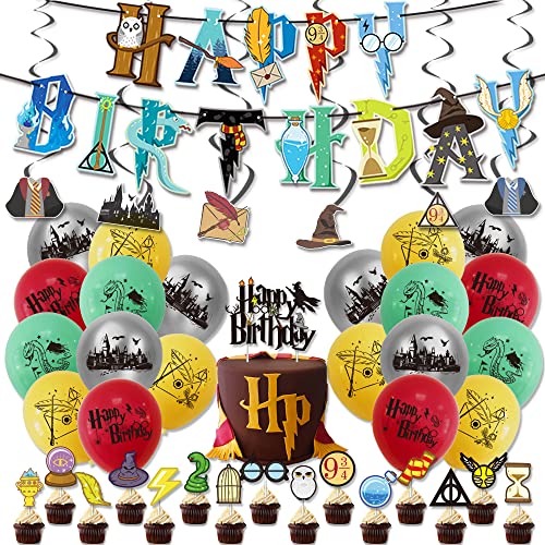 Blinblin Geburtstagsdekorationen für Hary Pot Party, magische Geburtstagsdekorationen, alles Gute zum Geburtstag Banner, Ballons, Cupcake Topper, Kinder HP 9¾ Geburtstagsfeierdekorationen von BlinBlin