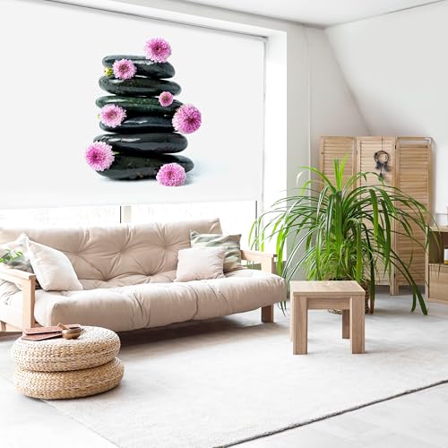 Blindecor Digital | Rollo transparent Bedruckt | Familie Zen| Modell Z-Pinkstone | 150 x 180 cm (Breite x Höhe) | Stoffgröße 146 x 175 cm | Fensterrollos von Blindecor