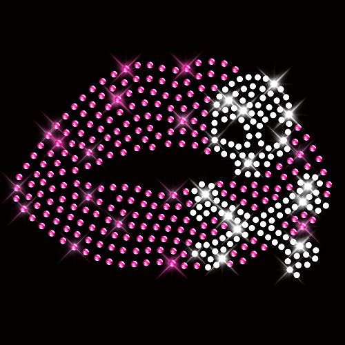 BlingelingShirts Aufbügler StrassMund mit Totenkopf Lippen Strass pink Aufbügler rhinestone transfer skull Bügelbild Strass Applikation zum Aufbügeln Hotfix ca. 140 x 100 mm von BlingelingShirts