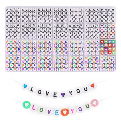 1850PCS Alphabet Perlen Set,Doppelte bunte A-Z Buchstabe Perlen, 28 Arten Alphabet Perlen für Armbänder machen, Herz Perlen für Freundschaft Armband Kit (white/color) 1850PCS Alphabet Perlen Set,Doppelte bunte A-Z Buchstabe Perlen, 28 Arten Alphabet Perlen für Armbänder machen, Herz Perlen für Freundschaft Armband Kit (white/color) von Blingfun