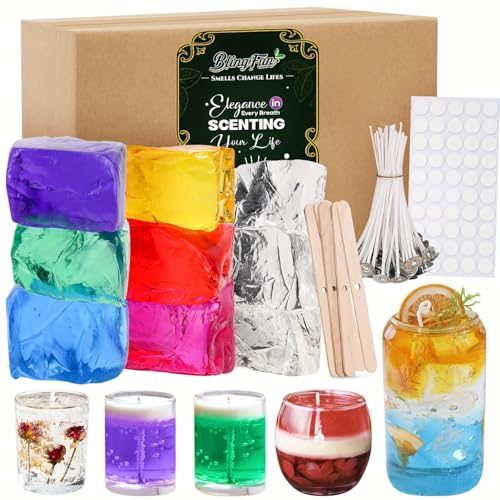 Blingfun 7 Farben Jelly Gel Wachs für DIY Kerze machen - 9pcs Non-Toxic duftende Gel Wachs Kit, langsam brennende Kristall für handgemachte Kerzen, Heimtextilien, Kunsthandwerk & Geschenke von Blingfun