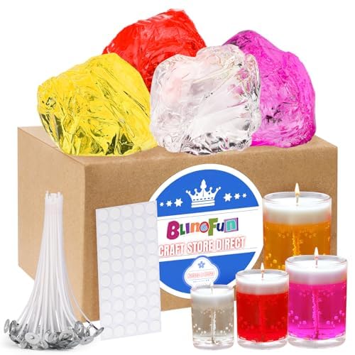 Gel Wachs Kerze Making Kit mit 4 Stück Premium Clear Jelly Wachs für die Kerzenherstellung, 50pcs Wachs Dochte & 50pcs Aufkleber für Gel duftende Kerze machen, Home Decor, Craft Projekte von Blingfun