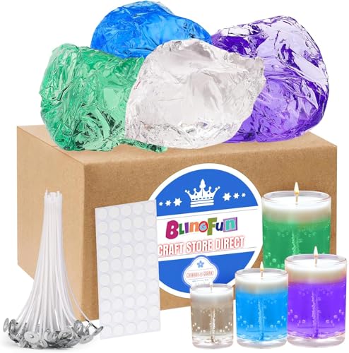 Gel Wachs Kerze Making Kit mit 4 Stück Premium Clear Jelly Wachs für die Kerzenherstellung, 50pcs Wachs Dochte & 50pcs Aufkleber für Gel duftende Kerze machen, Home Decor, Craft Projekte von Blingfun