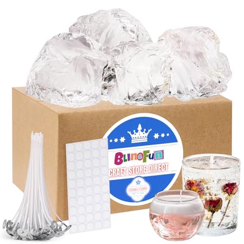 Gel Wachs Kerze Making Kit mit 4 Stück Premium Clear Jelly Wachs für die Kerzenherstellung, 50pcs Wachs Dochte & 50pcs Aufkleber für Gel duftende Kerze machen, Home Decor, Craft Projekte von Blingfun