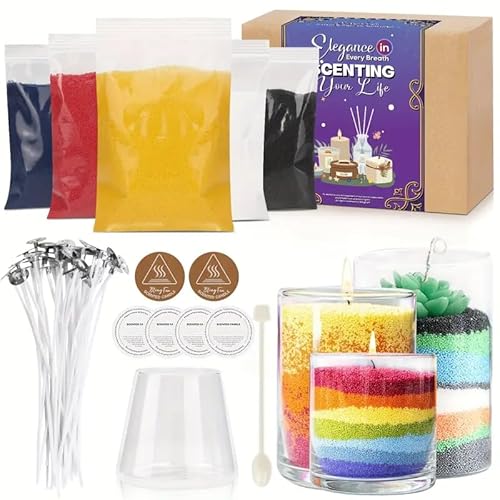 Kerzen Selber Machen Set- 5 leuchtende Farben von Sandwachs, mit Dochten, Mischbecher, Löffel, hitzebeständiger Matte und Staubschutzhülle - Komplettset für DIY-Kerzenherstellung von Blingfun