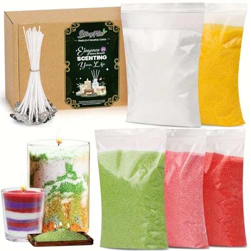 Sandwachskerzenherstellung-, 5 Farbe DIY Sand Wachs Kerze machen Kit - Nachfüllbar Perlenwachs mit Kerze Dochte für Halloween, Weihnachten, Hochzeit Party Dekoration von Blingfun