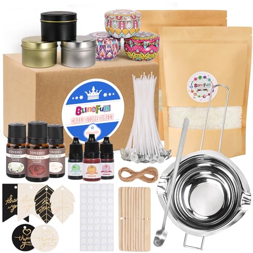 Sojawachs kerzen Selber Machen Set, DIY-Kerzenherstellungszubehör mit Docht, Aufklebern, Kerzenglas, Schmelzer, Duftölen und Farbstoffen, Duftkerzen-Starter-Komplettset für Erwachsene von Blingfun