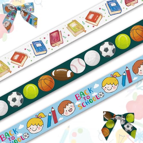 Blinket 1,9 cm langes Band für Kindergarten-Dekoration, 13,7 m, Bücher, Bälle, Muster, Bänder für Schule, Dekoration, Ripsband, für Schulanfang, Party, Haarschleifen, Geschenkverpackung, DIY-Zubehör von Blinket