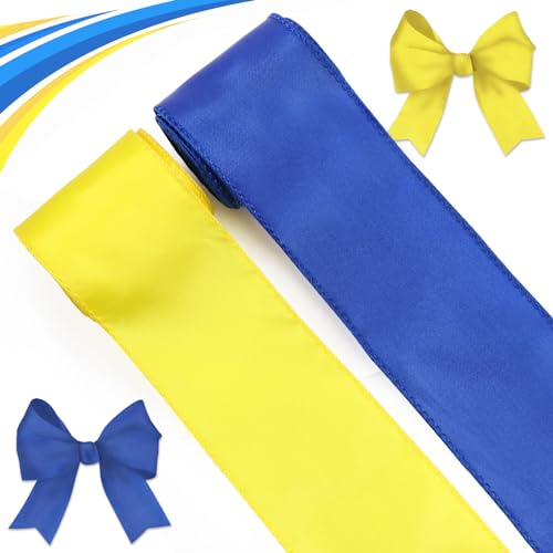 Blinket Gelbes und blaues Band für Ukraine, Drahtband, gelb-blaues Band mit Drahtkanten, für Frühling, Sommer, Schleifen, Basteln, Kranzherstellung, Party-Dekoration, Geschenkverpackung, 6,3 cm x 4,5 Blinket Gelbes und blaues Band für Ukraine, Drahtband, gelb-blaues Band mit Drahtkanten, für Frühling, Sommer, Schleifen, Basteln, Kranzherstellung, Party-Dekoration, Geschenkverpackung, 6,3 cm x 4,5 von Blinket