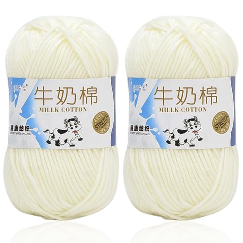 5ply Häkelgarn Milk 2 * 50g Milchbaumwollgarn Baumwollgarn Weiche Und Langlebige Acryl Zum Häkeln Für Anfänger，DIY Pullover, Mützen, Socken, Decken, Schals Und Tücher (100G,A) von BlissFabrics