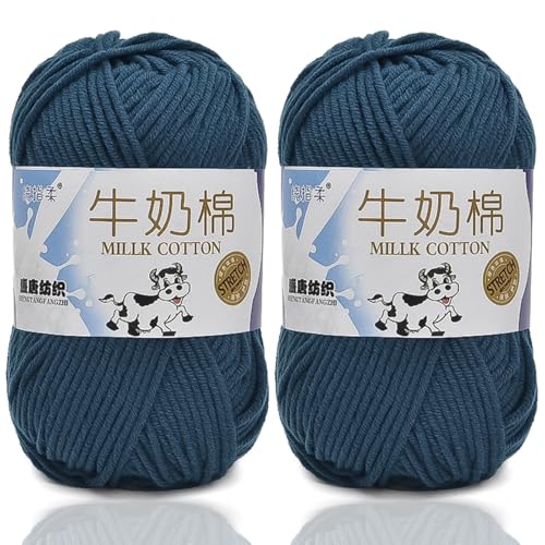 5ply Häkelgarn Milk 2 * 50g Milchbaumwollgarn Baumwollgarn Weiche Und Langlebige Acryl Zum Häkeln Für Anfänger，DIY Pullover, Mützen, Socken, Decken, Schals Und Tücher (100G,AI) von BlissFabrics