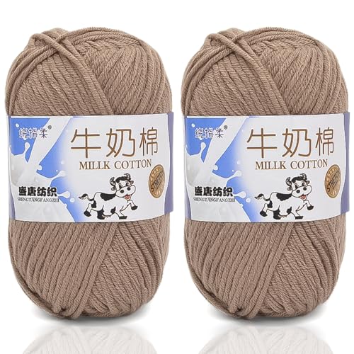 5ply Häkelgarn Milk 2 * 50g Milchbaumwollgarn Baumwollgarn Weiche Und Langlebige Acryl Zum Häkeln Für Anfänger，DIY Pullover, Mützen, Socken, Decken, Schals Und Tücher (100G,AU) von BlissFabrics