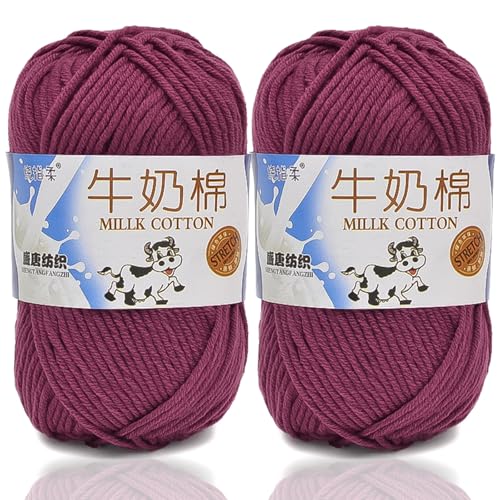 5ply Häkelgarn Milk 2 * 50g Milchbaumwollgarn Baumwollgarn Weiche Und Langlebige Acryl Zum Häkeln Für Anfänger，DIY Pullover, Mützen, Socken, Decken, Schals Und Tücher (100G,BF) von BlissFabrics