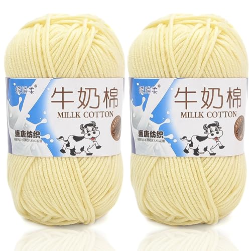 5ply Häkelgarn Milk 2 * 50g Milchbaumwollgarn Baumwollgarn Weiche Und Langlebige Acryl Zum Häkeln Für Anfänger，DIY Pullover, Mützen, Socken, Decken, Schals Und Tücher (100G,BG) von BlissFabrics