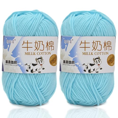 5ply Häkelgarn Milk 2 * 50g Milchbaumwollgarn Baumwollgarn Weiche Und Langlebige Acryl Zum Häkeln Für Anfänger，DIY Pullover, Mützen, Socken, Decken, Schals Und Tücher (100G,BI) von BlissFabrics