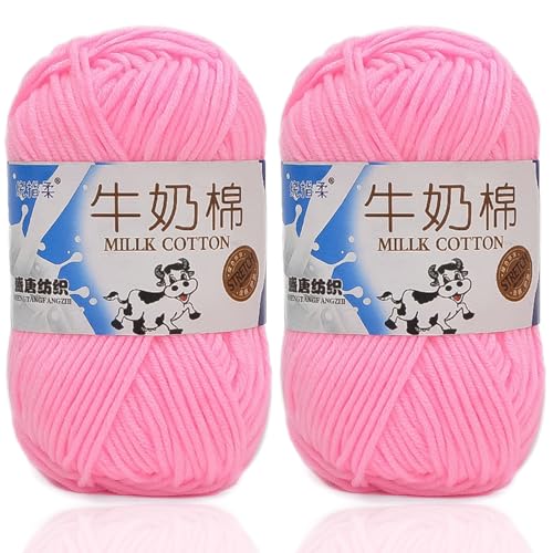 5ply Häkelgarn Milk 2 * 50g Milchbaumwollgarn Baumwollgarn Weiche Und Langlebige Acryl Zum Häkeln Für Anfänger，DIY Pullover, Mützen, Socken, Decken, Schals Und Tücher (100G,EE) von BlissFabrics