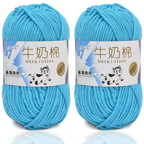 5ply Häkelgarn Milk 2 * 50g Milchbaumwollgarn Baumwollgarn Weiche Und Langlebige Acryl Zum Häkeln Für Anfänger，DIY Pullover, Mützen, Socken, Decken, Schals Und Tücher (100G,L) von BlissFabrics