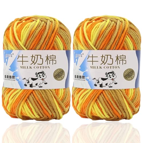 5ply Häkelgarn Milk 2 * 50g Milchbaumwollgarn Baumwollgarn Weiche Und Langlebige Acryl Zum Häkeln Für Anfänger，DIY Pullover, Mützen, Socken, Decken, Schals Und Tücher (100G,LL) von BlissFabrics
