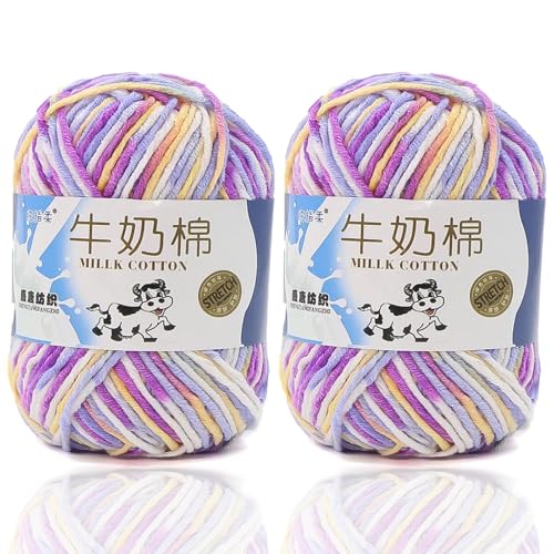 5ply Häkelgarn Milk 2 * 50g Milchbaumwollgarn Baumwollgarn Weiche Und Langlebige Acryl Zum Häkeln Für Anfänger，DIY Pullover, Mützen, Socken, Decken, Schals Und Tücher (100G,NN) von BlissFabrics