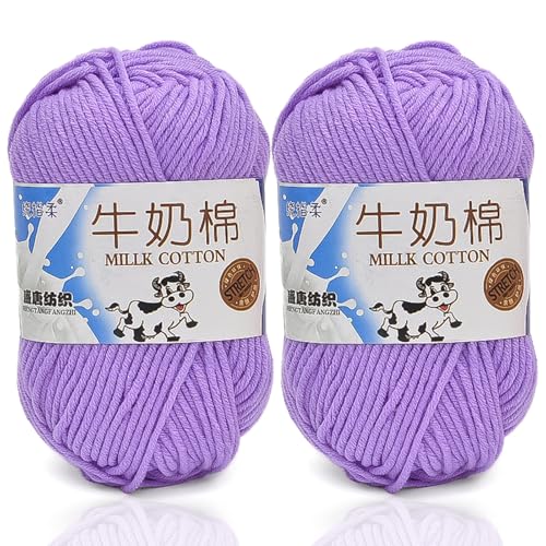 5ply Häkelgarn Milk 2 * 50g Milchbaumwollgarn Baumwollgarn Weiche Und Langlebige Acryl Zum Häkeln Für Anfänger，DIY Pullover, Mützen, Socken, Decken, Schals Und Tücher (100G,QQ) von BlissFabrics