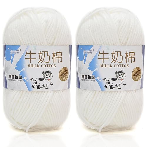 5ply Häkelgarn Milk 2 * 50g Milchbaumwollgarn Baumwollgarn Weiche Und Langlebige Acryl Zum Häkeln Für Anfänger，DIY Pullover, Mützen, Socken, Decken, Schals Und Tücher (100G,S) von BlissFabrics