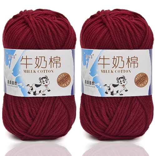 5ply Häkelgarn Milk 2 * 50g Milchbaumwollgarn Baumwollgarn Weiche Und Langlebige Acryl Zum Häkeln Für Anfänger，DIY Pullover, Mützen, Socken, Decken, Schals Und Tücher (100G,SS) von BlissFabrics