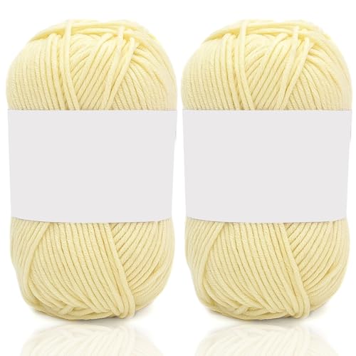 5ply Milk Cotton Yarn 2 * 50g Baumwollgarn Zum Häkeln Stricken Weiche Und Langlebige Acryl Zum Häkeln，Anfänger Crochet Yarn Für DIY Pullover, Mützen, Socken, Decken, Schals Und Tücher (100G,BG) von BlissFabrics
