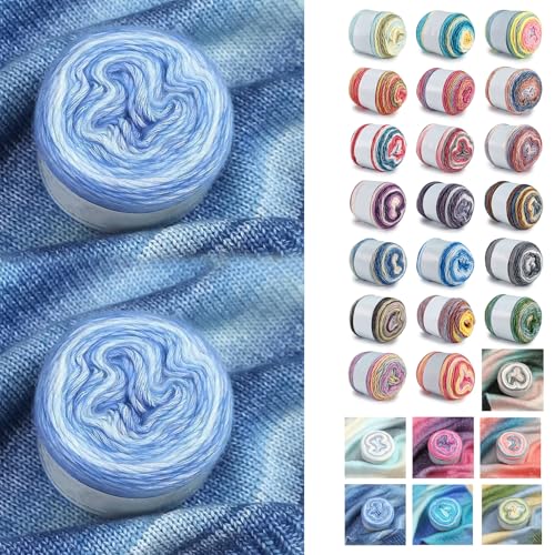 Farbverlaufsgarn 200-400g Cupcakes Baumwollgarn Mehrfarbiges Gradient Häkelgarn Schön Farbverlaufswolle Super Weich Häkelgarn Wolle Zum Stricken Elegante Pullover Hüte, Schal (Blau,200G) von BlissFabrics