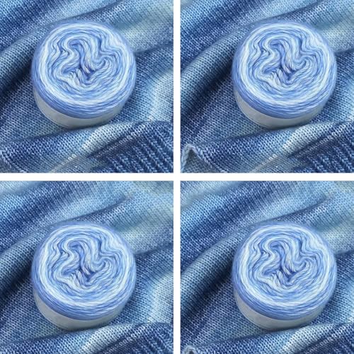 Farbverlaufsgarn 200-400g Cupcakes Baumwollgarn Mehrfarbiges Gradient Häkelgarn Schön Farbverlaufswolle Super Weich Häkelgarn Wolle Zum Stricken Elegante Pullover Hüte, Schal (Blau,400G) von BlissFabrics