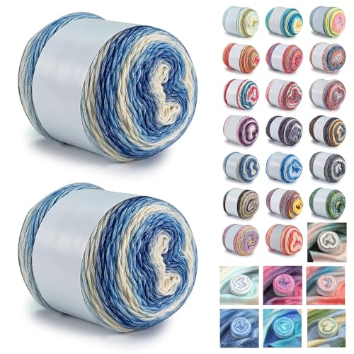 Farbverlaufsgarn 200-400g Cupcakes Baumwollgarn Mehrfarbiges Gradient Häkelgarn Schön Farbverlaufswolle Super Weich Häkelgarn Wolle Zum Stricken Elegante Pullover Hüte, Schal (Blau Gelb,200G) von BlissFabrics