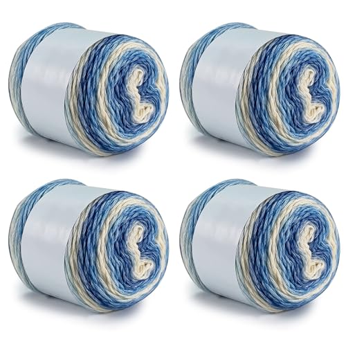 Farbverlaufsgarn 200-400g Cupcakes Baumwollgarn Mehrfarbiges Gradient Häkelgarn Schön Farbverlaufswolle Super Weich Häkelgarn Wolle Zum Stricken Elegante Pullover Hüte, Schal (Blau Gelb,400G) von BlissFabrics