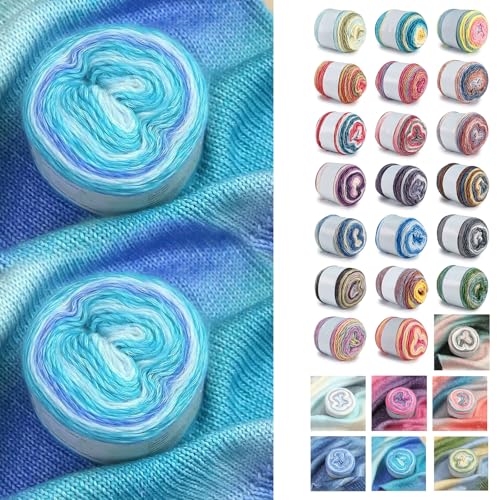 Farbverlaufsgarn 200-400g Cupcakes Baumwollgarn Mehrfarbiges Gradient Häkelgarn Schön Farbverlaufswolle Super Weich Häkelgarn Wolle Zum Stricken Elegante Pullover Hüte, Schal (Blau Grün,200G) von BlissFabrics