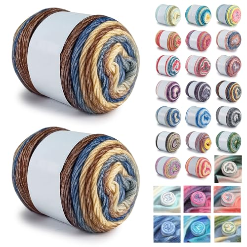 Farbverlaufsgarn 200-400g Cupcakes Baumwollgarn Mehrfarbiges Gradient Häkelgarn Schön Farbverlaufswolle Super Weich Häkelgarn Wolle Zum Stricken Elegante Pullover Hüte, Schal (Braun,200G) von BlissFabrics