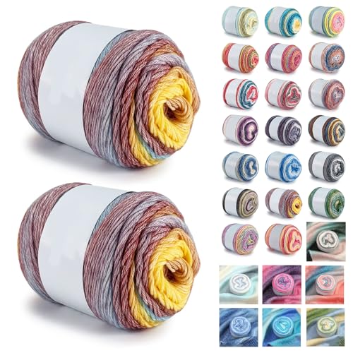 Farbverlaufsgarn 200-400g Cupcakes Baumwollgarn Mehrfarbiges Gradient Häkelgarn Schön Farbverlaufswolle Super Weich Häkelgarn Wolle Zum Stricken Elegante Pullover Hüte, Schal (Braun Gelb,200G) von BlissFabrics