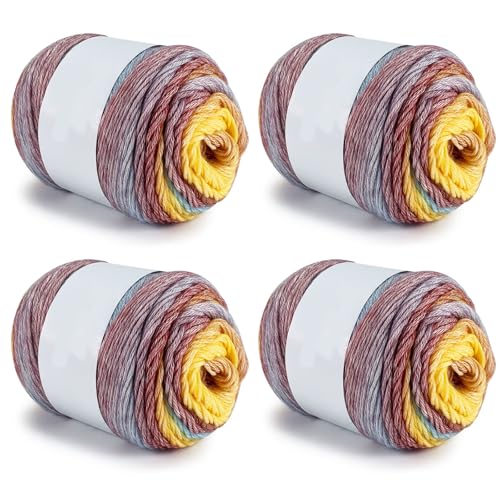Farbverlaufsgarn 200-400g Cupcakes Baumwollgarn Mehrfarbiges Gradient Häkelgarn Schön Farbverlaufswolle Super Weich Häkelgarn Wolle Zum Stricken Elegante Pullover Hüte, Schal (Braun Gelb,400G) von BlissFabrics