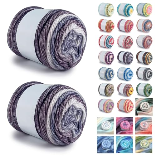 Farbverlaufsgarn 200-400g Cupcakes Baumwollgarn Mehrfarbiges Gradient Häkelgarn Schön Farbverlaufswolle Super Weich Häkelgarn Wolle Zum Stricken Elegante Pullover Hüte, Schal (Dunkel grau,200G) von BlissFabrics