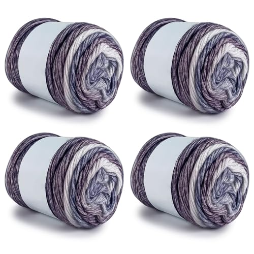 Farbverlaufsgarn 200-400g Cupcakes Baumwollgarn Mehrfarbiges Gradient Häkelgarn Schön Farbverlaufswolle Super Weich Häkelgarn Wolle Zum Stricken Elegante Pullover Hüte, Schal (Dunkel grau,400G) von BlissFabrics