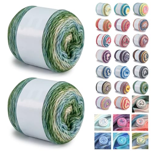 Farbverlaufsgarn 200-400g Cupcakes Baumwollgarn Mehrfarbiges Gradient Häkelgarn Schön Farbverlaufswolle Super Weich Häkelgarn Wolle Zum Stricken Elegante Pullover Hüte, Schal (Dunkel grün,200G) von BlissFabrics