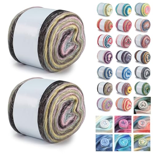 Farbverlaufsgarn 200-400g Cupcakes Baumwollgarn Mehrfarbiges Gradient Häkelgarn Schön Farbverlaufswolle Super Weich Häkelgarn Wolle Zum Stricken Elegante Pullover Hüte, Schal (Dunkelgrau Gelb,200G) von BlissFabrics