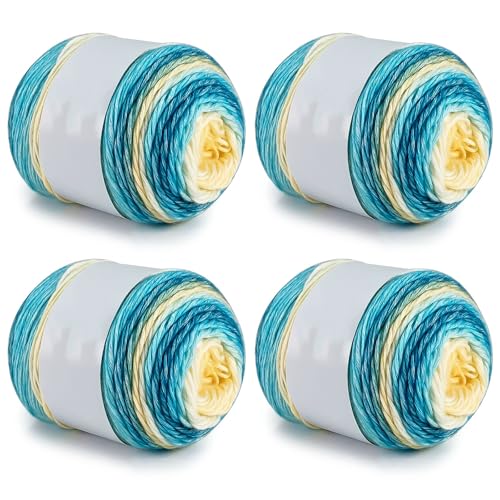 Farbverlaufsgarn 200-400g Cupcakes Baumwollgarn Mehrfarbiges Gradient Häkelgarn Schön Farbverlaufswolle Super Weich Häkelgarn Wolle Zum Stricken Elegante Pullover Hüte, Schal (Gelb Blau,400G) von BlissFabrics