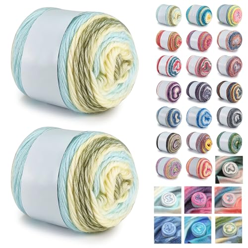 Farbverlaufsgarn 200-400g Cupcakes Baumwollgarn Mehrfarbiges Gradient Häkelgarn Schön Farbverlaufswolle Super Weich Häkelgarn Wolle Zum Stricken Elegante Pullover Hüte, Schal (Gelb Grün,200G) von BlissFabrics