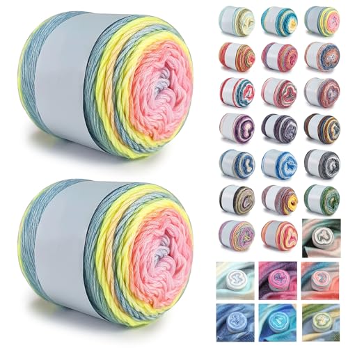 Farbverlaufsgarn 200-400g Cupcakes Baumwollgarn Mehrfarbiges Gradient Häkelgarn Schön Farbverlaufswolle Super Weich Häkelgarn Wolle Zum Stricken Elegante Pullover Hüte, Schal (Gelb Rosa,200G) von BlissFabrics