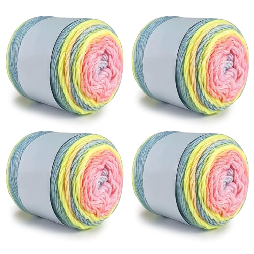 Farbverlaufsgarn 200-400g Cupcakes Baumwollgarn Mehrfarbiges Gradient Häkelgarn Schön Farbverlaufswolle Super Weich Häkelgarn Wolle Zum Stricken Elegante Pullover Hüte, Schal (Gelb Rosa,400G) von BlissFabrics