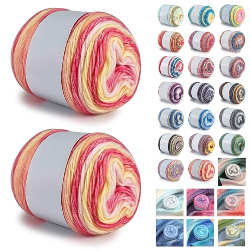Farbverlaufsgarn 200-400g Cupcakes Baumwollgarn Mehrfarbiges Gradient Häkelgarn Schön Farbverlaufswolle Super Weich Häkelgarn Wolle Zum Stricken Elegante Pullover Hüte, Schal (Gelb Rot,200G) von BlissFabrics