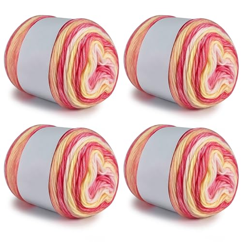Farbverlaufsgarn 200-400g Cupcakes Baumwollgarn Mehrfarbiges Gradient Häkelgarn Schön Farbverlaufswolle Super Weich Häkelgarn Wolle Zum Stricken Elegante Pullover Hüte, Schal (Gelb Rot,400G) von BlissFabrics