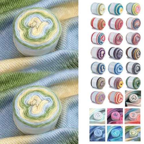 Farbverlaufsgarn 200-400g Cupcakes Baumwollgarn Mehrfarbiges Gradient Häkelgarn Schön Farbverlaufswolle Super Weich Häkelgarn Wolle Zum Stricken Elegante Pullover Hüte, Schal (Gras Grün,200G) von BlissFabrics