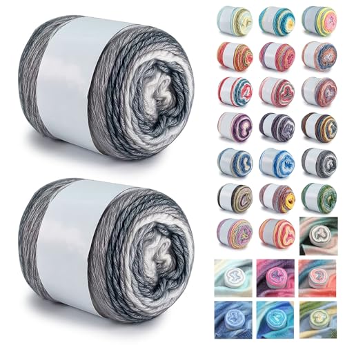 Farbverlaufsgarn 200-400g Cupcakes Baumwollgarn Mehrfarbiges Gradient Häkelgarn Schön Farbverlaufswolle Super Weich Häkelgarn Wolle Zum Stricken Elegante Pullover Hüte, Schal (Grau,200G) von BlissFabrics